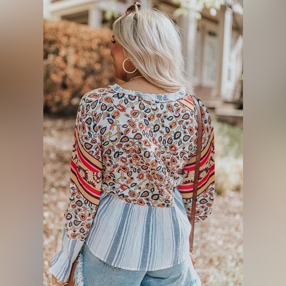Loose Fit Floral Striped Blouse Top - Picture 4 of 8